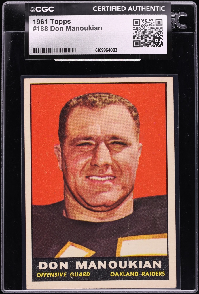 1961 Topps Football Don Manoukian #188 CGC AUTH