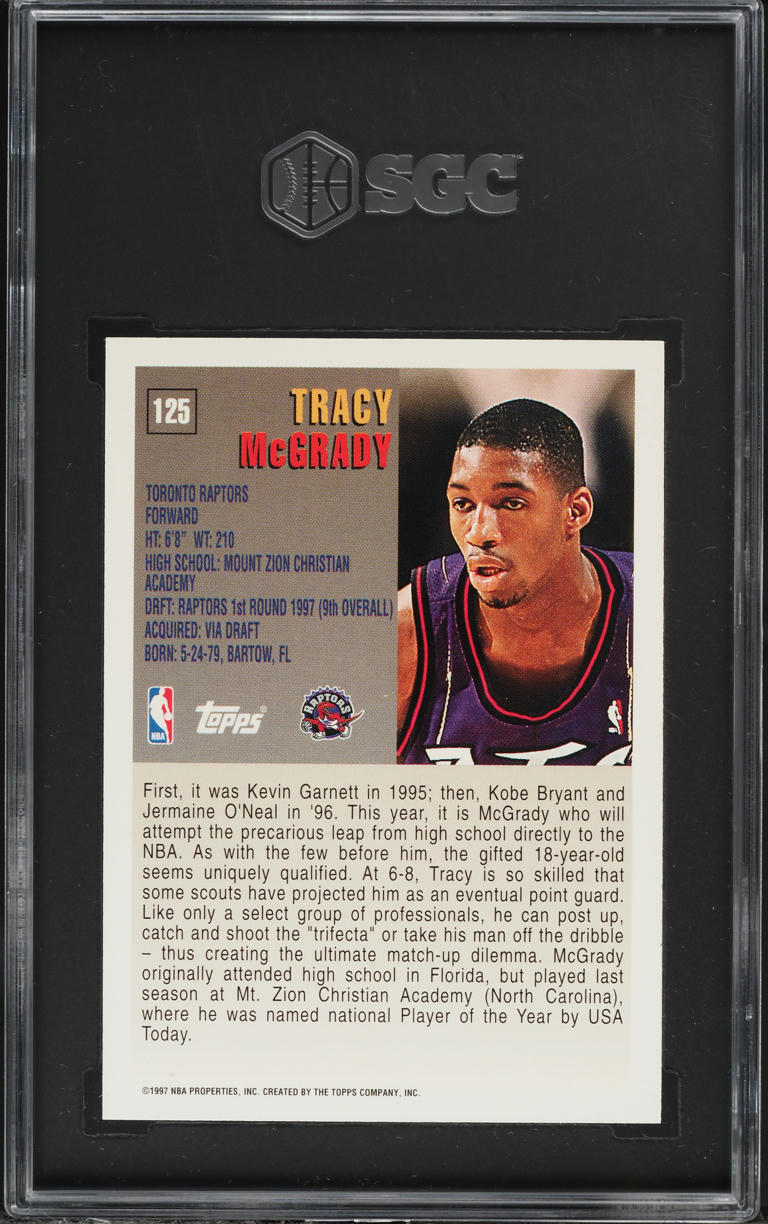 1997 Topps Minted In Springfield Tracy McGrady ROOKIE #125 SGC 9.5 MINT+