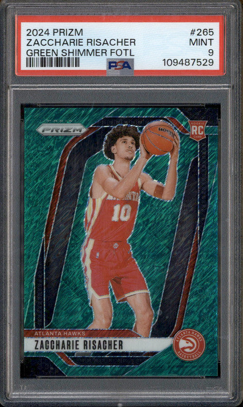 2024 Panini Prizm Green Shimmer FOTL #265 Zaccharie Risacher RC /5 PSA 9 - Main Image