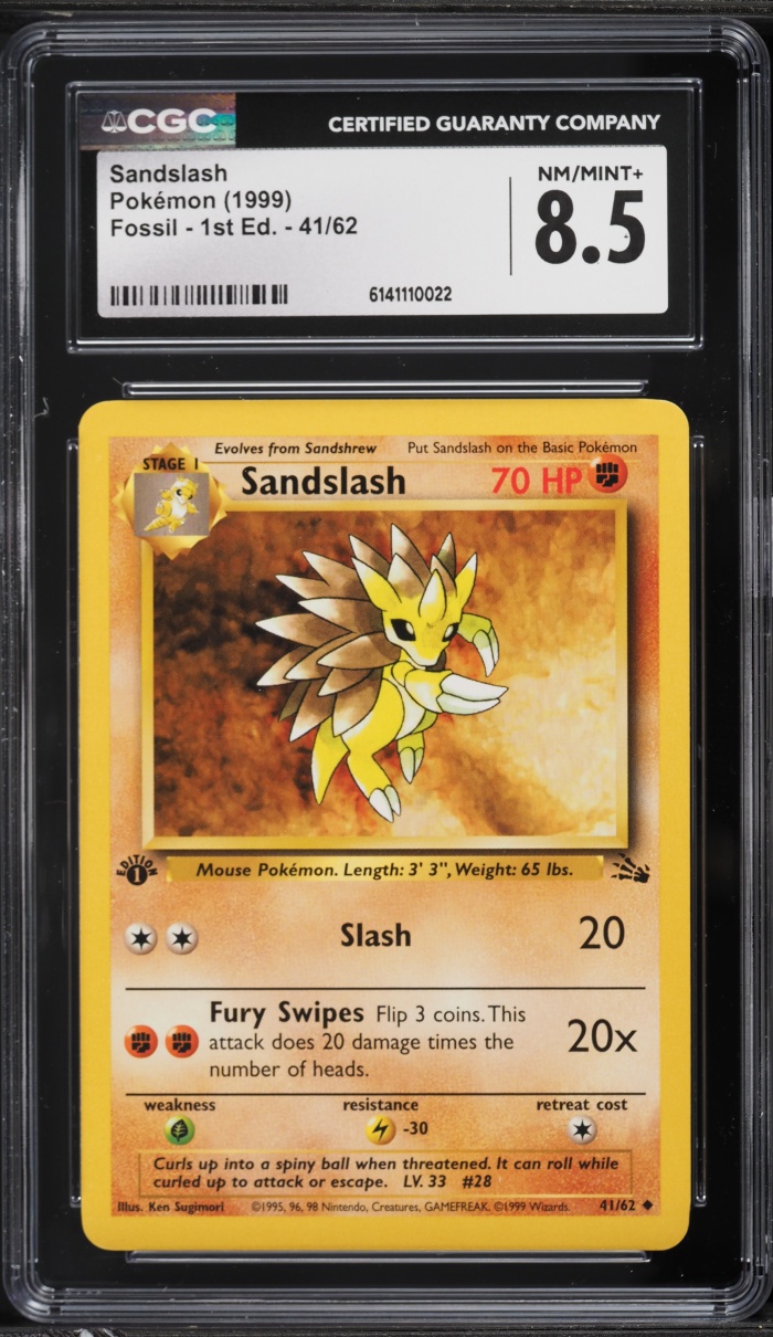 1999 Pokemon Fossil 1st Edition Sandslash #41 CGC 8.5 NM-MT+