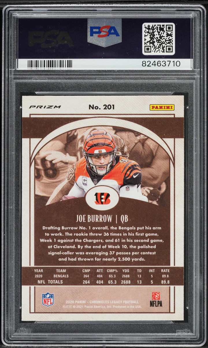 2020 Panini Chronicles Legacy Silver Joe Burrow ROOKIE #201 PSA 10 GEM MINT