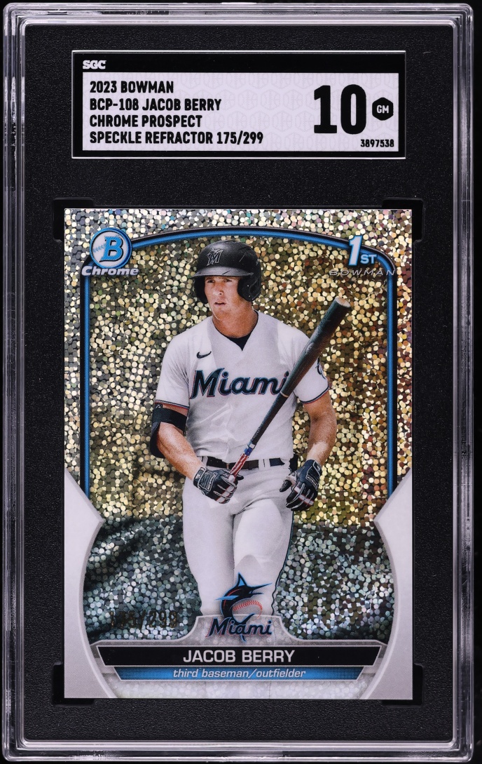 2023 Bowman Chrome Speckle Refractor Jacob Berry PROSPECT /299 #BCP-108 SGC 10 GEM MINT