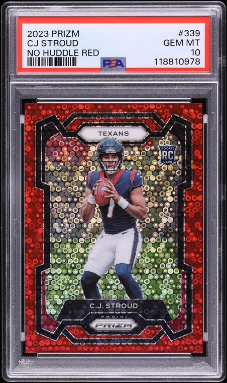 2023 Panini Prizm No Huddle Red C.J. Stroud ROOKIE /70 #339 PSA 10 GEM MINT