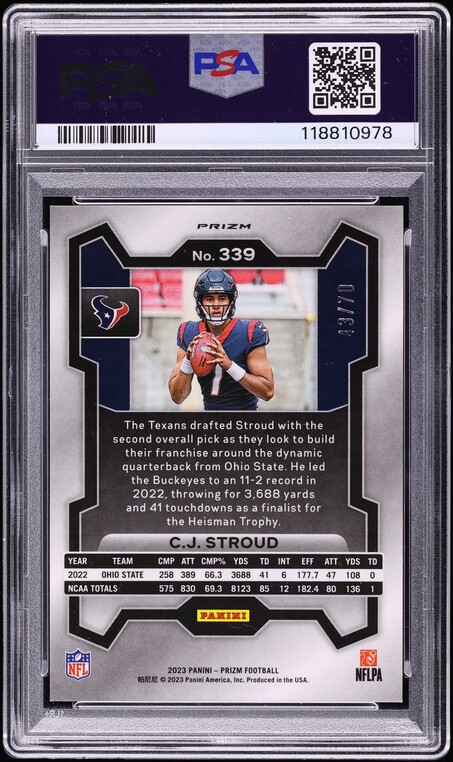 2023 Panini Prizm No Huddle Red C.J. Stroud ROOKIE /70 #339 PSA 10 GEM MINT