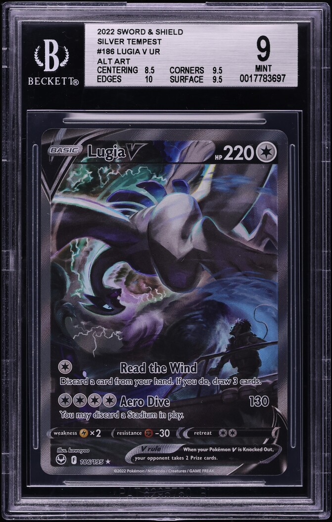 2022 Pokemon Sword & Shield Silver Tempest Alt Art Lugia V #186 BGS 9 MINT
