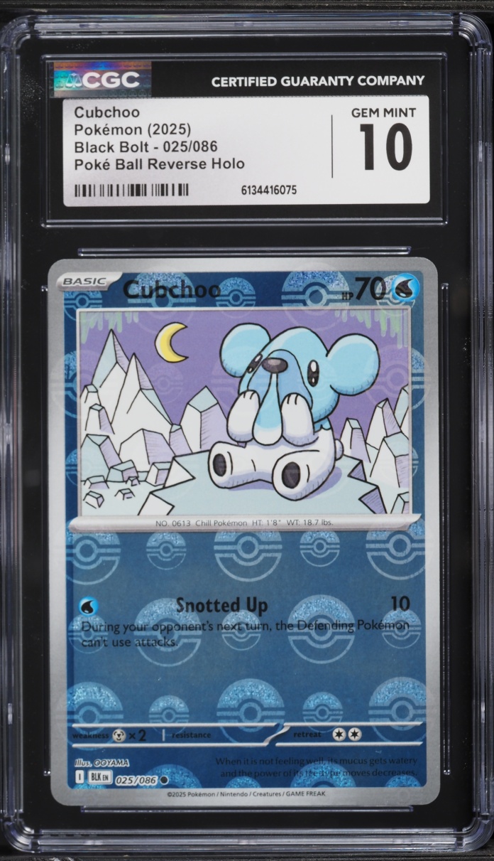 2025 Pokemon Scarlet & Violet Black Bolt Poke Ball Reverse Holo Cubchoo #025 CGC 10 GEM MINT