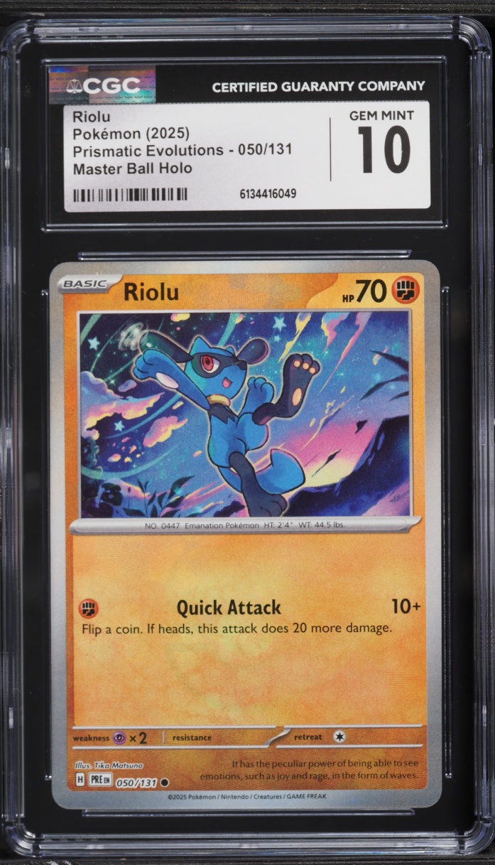2025 Pokemon Scarlet & Violet Prismatic Evolutions Master Ball Holo Riolu #50 CGC 10 GEM MINT