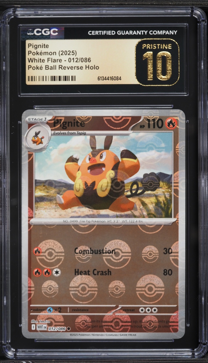 2025 Pokemon Scarlet & Violet White Flare Poke Ball Reverse Holo Pignite #012 CGC 10 PRISTINE