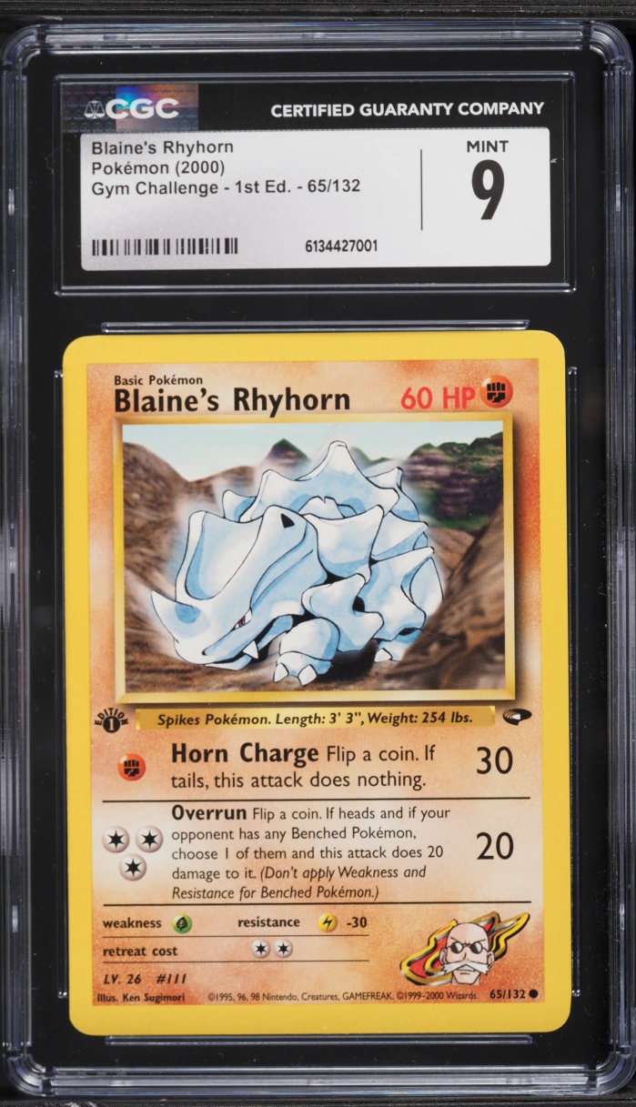 2000 Pokemon Gym Challenge 1st Edition Blaine's Rhyhorn #65 CGC 9 MINT