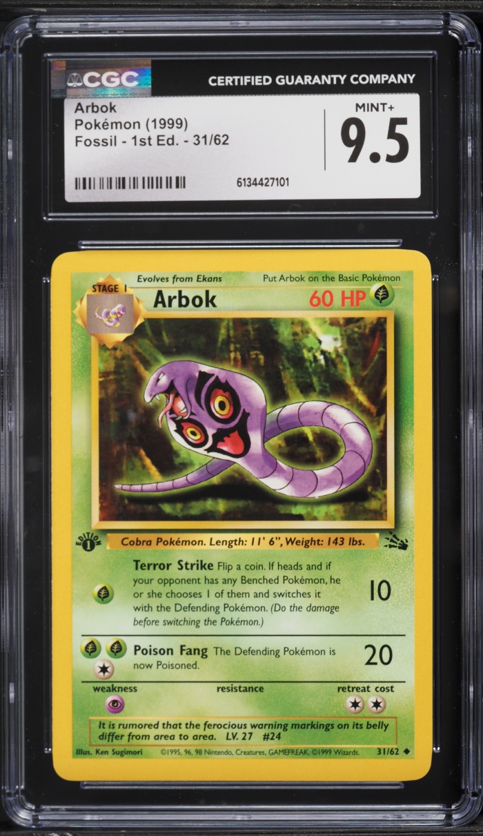 1999 Pokemon Fossil 1st Edition Arbok #31 CGC 9.5 MINT+