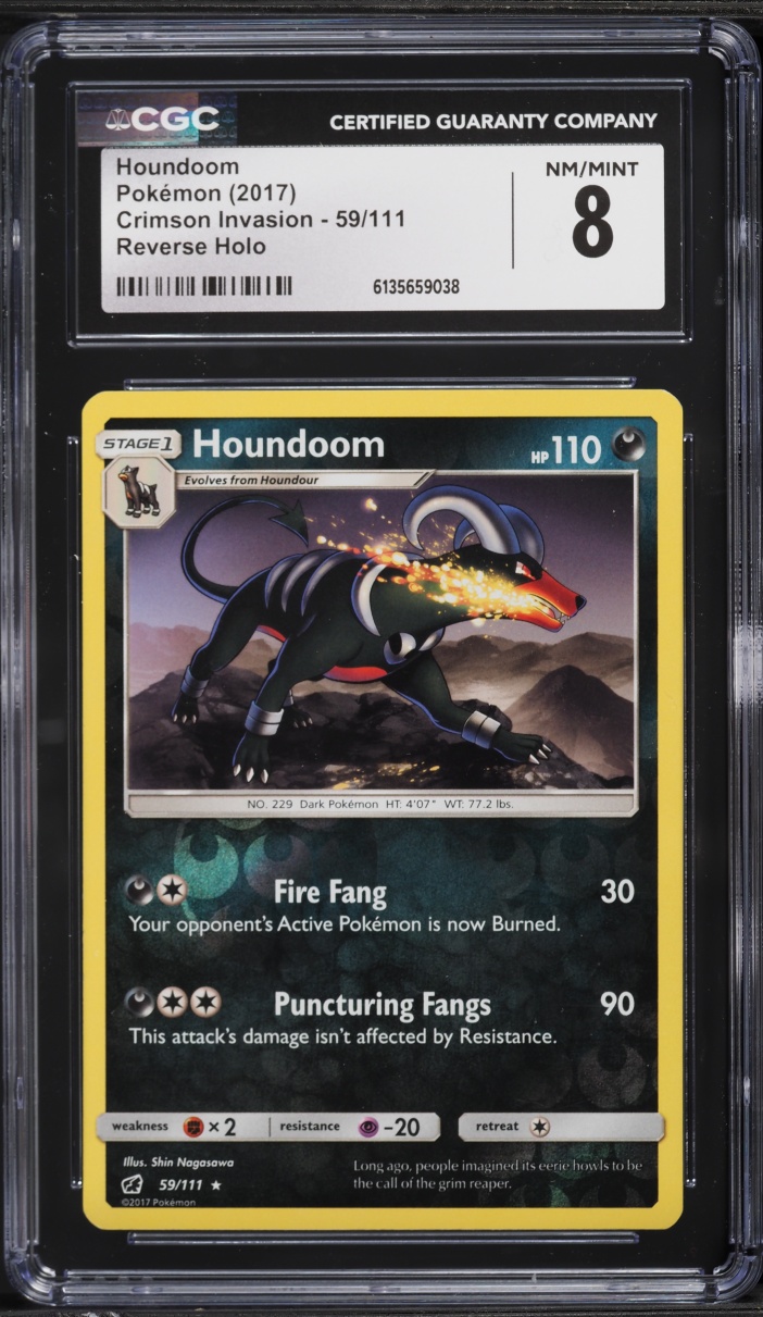 2017 Pokemon Sun & Moon Crimson Invasion Reverse Holo Houndoom #59 CGC 8 NM-MT