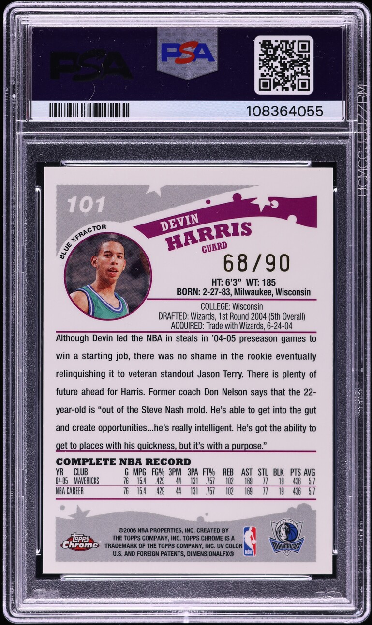 2005 Topps Chrome Blue Xfractor Devin Harris /90 #101 PSA 10 GEM MINT