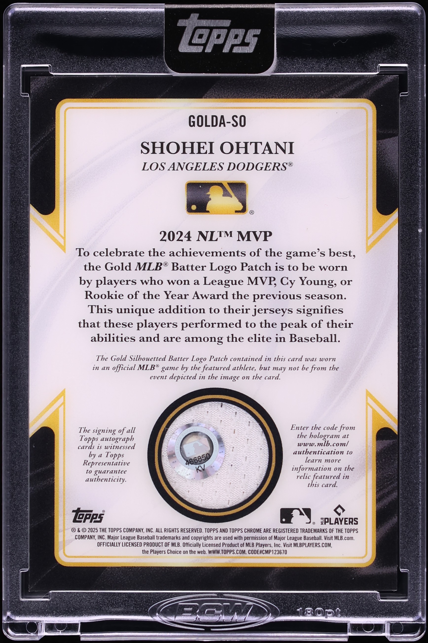 2025 Topps Chrome MVP Award Gold MLB Logoman Shohei Ohtani PATCH