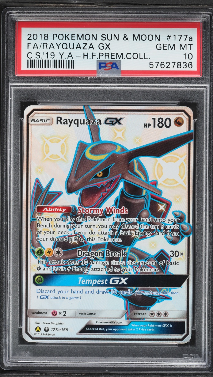 2018 Pokemon Sun & Moon Hidden Fates Premium Full Art Rayquaza GX #177a PSA 10 GEM MINT