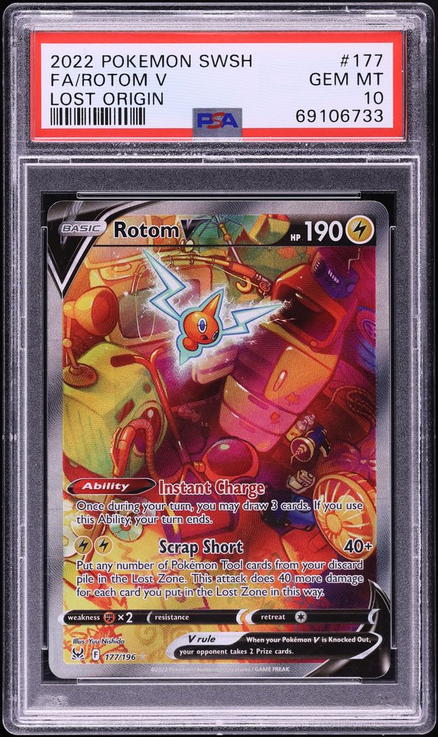 2022 Pokemon Sword & Shield Lost Origin Full Art Rotom V #177 PSA 10 GEM MINT