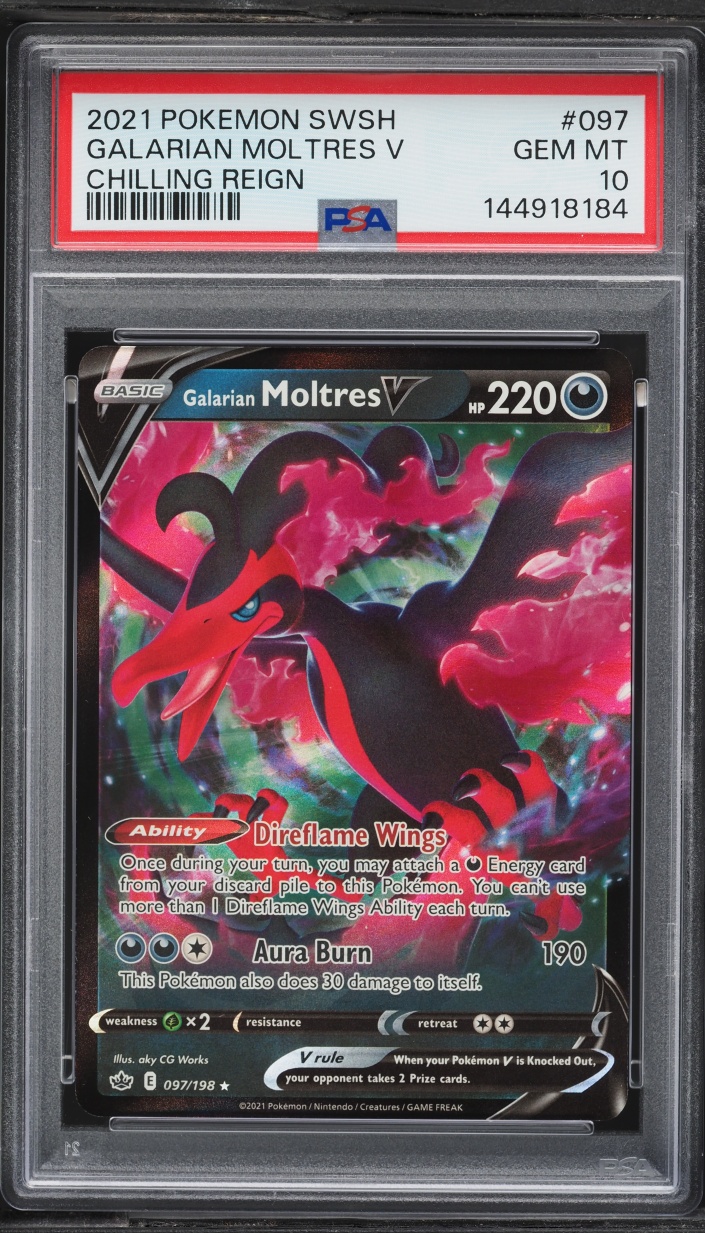 2021 Pokemon Sword & Shield Chilling Reign Galarian Moltres V #97 PSA 10 GEM MINT