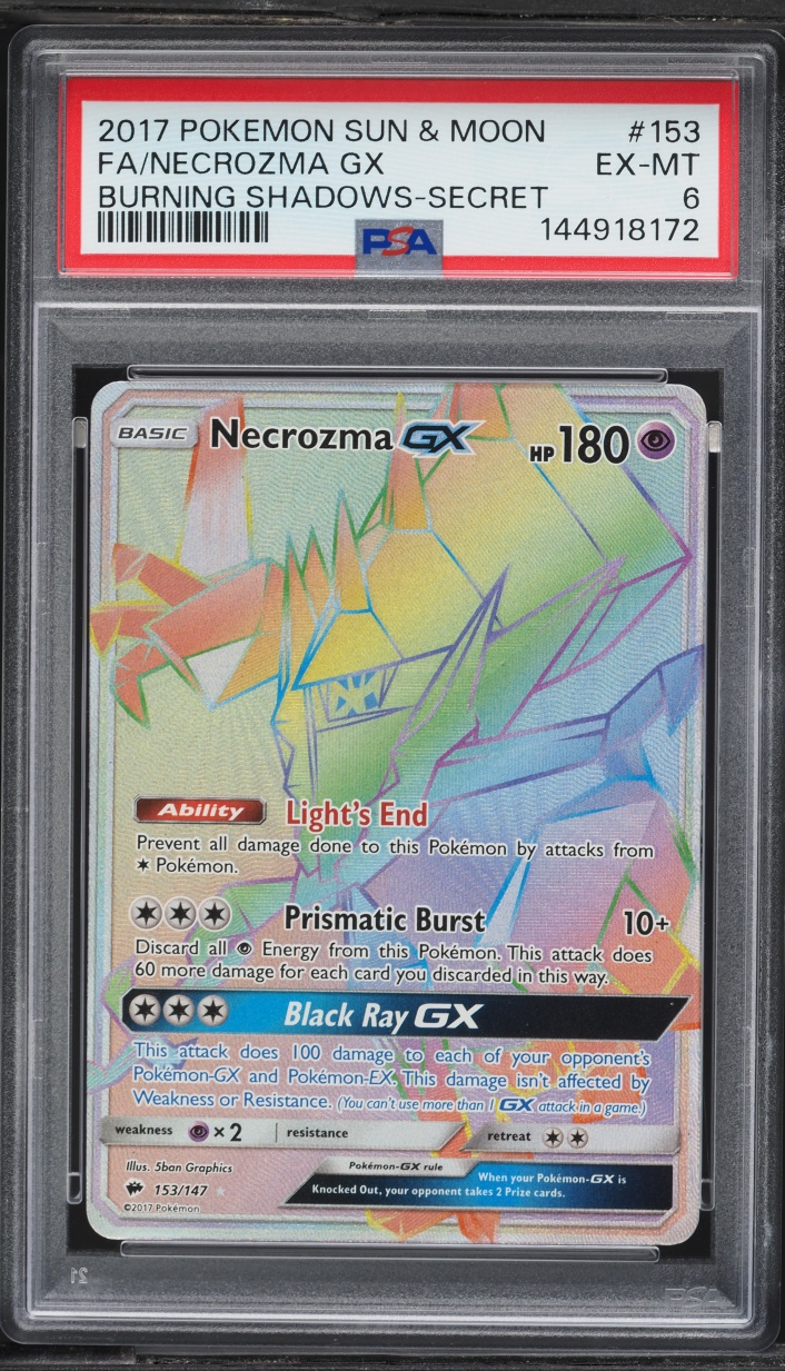 2017 Pokemon Sun & Moon Burning Shadows Rainbow Rare Necrozma GX #153 PSA 6 EXMT