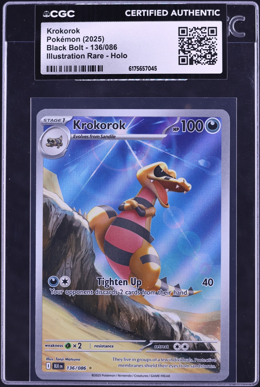 2025 Pokemon Scarlet & Violet Black Bolt IR Krokorok #136 CGC AUTH