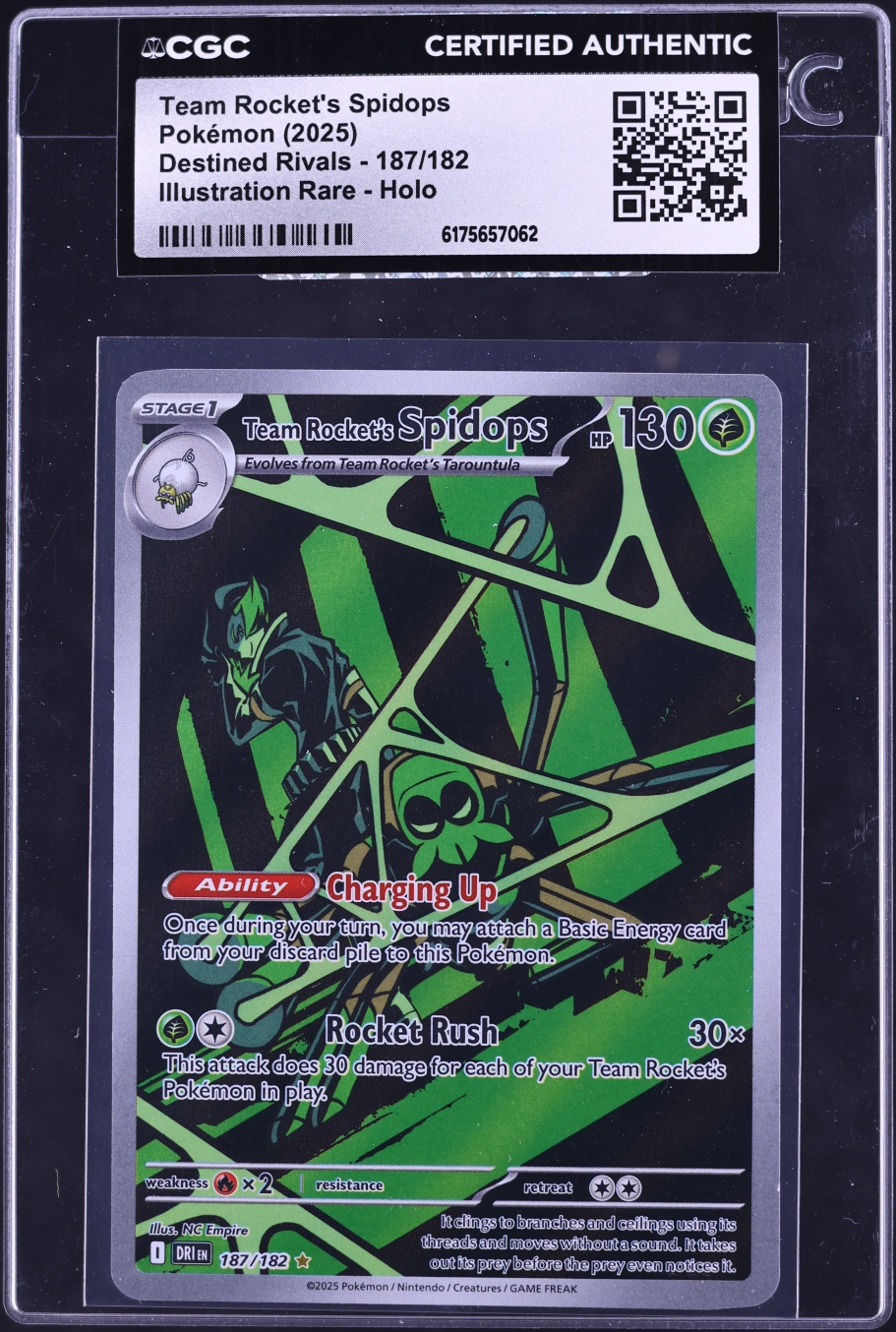 2025 Pokemon Scarlet & Violet Destined Rivals IR Team Rocket's Spidops #187 CGC AUTH