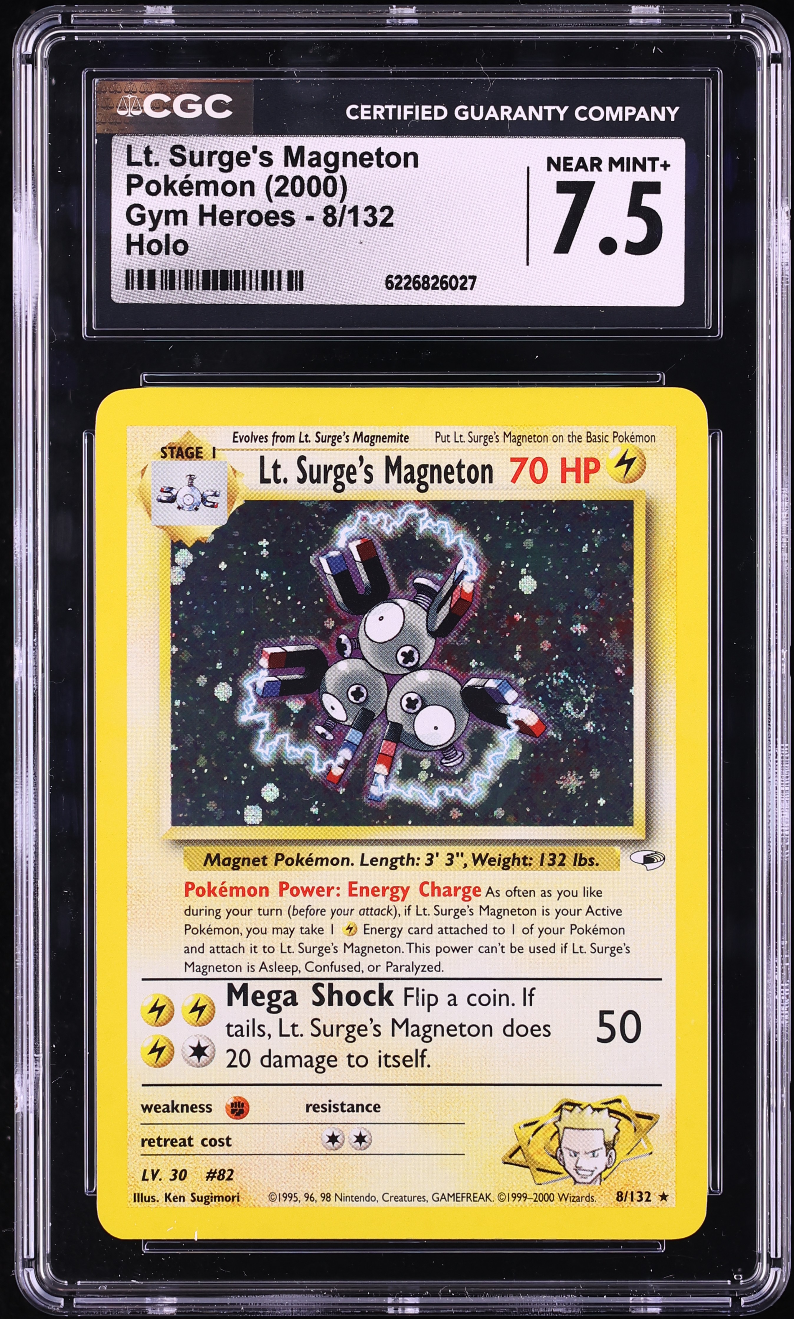 2000 Pokemon Gym Heroes Holo Lt. Surge's Magneton #8 CGC 7.5 NRMT+