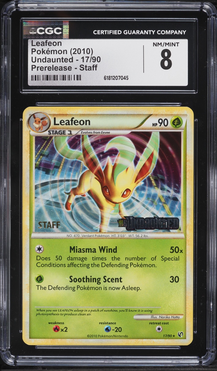 2010 Pokemon HearthGold & SoulSilver Undaunted Prerelease Staff Leafeon #17 CGC 8 NM-MT