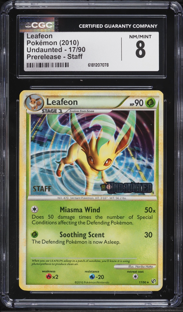 2010 Pokemon HearthGold & SoulSilver Undaunted Prerelease Staff Leafeon #17 CGC 8 NM-MT