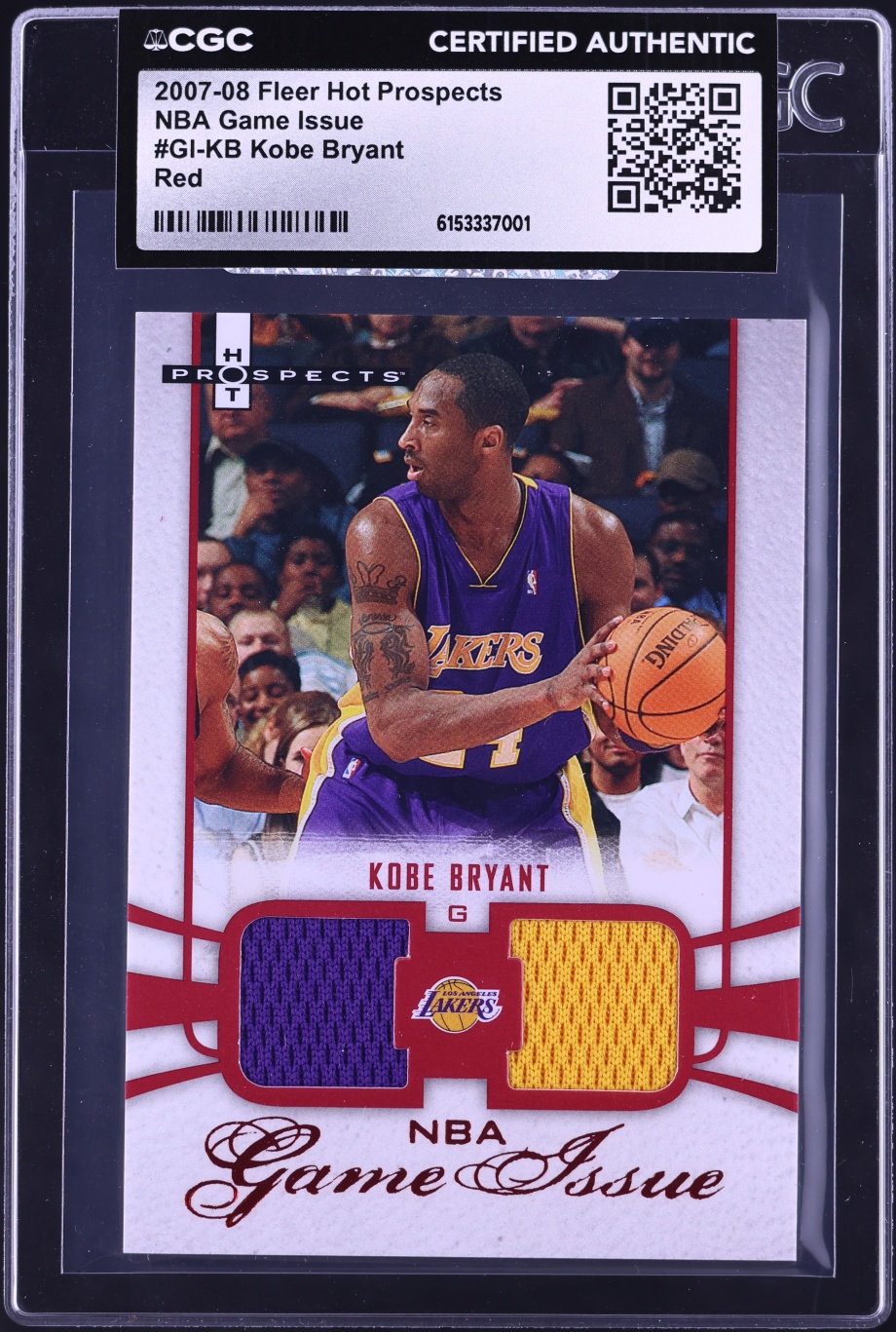 2007 Fleer Hot Prospects NBA Game Issue Red Kobe Bryant PATCH JERSEY # 24/25 #GI-KB CGC AUTH - Photo 1