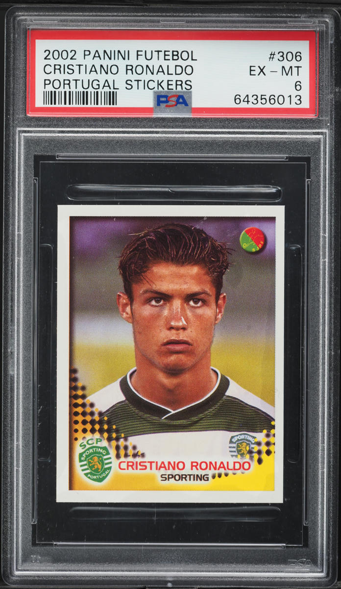 2002 Panini Futebol Portugal Stickers Cristiano Ronaldo ROOKIE #306 PSA 6 EXMT