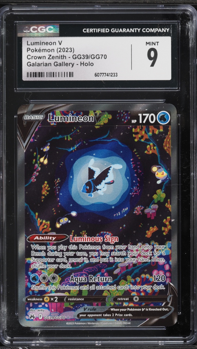 2023 Pokemon Sword & Shield Crown Zenith Galarian Gallery Alt Art Lumineon V #GG39 CGC 9 MINT