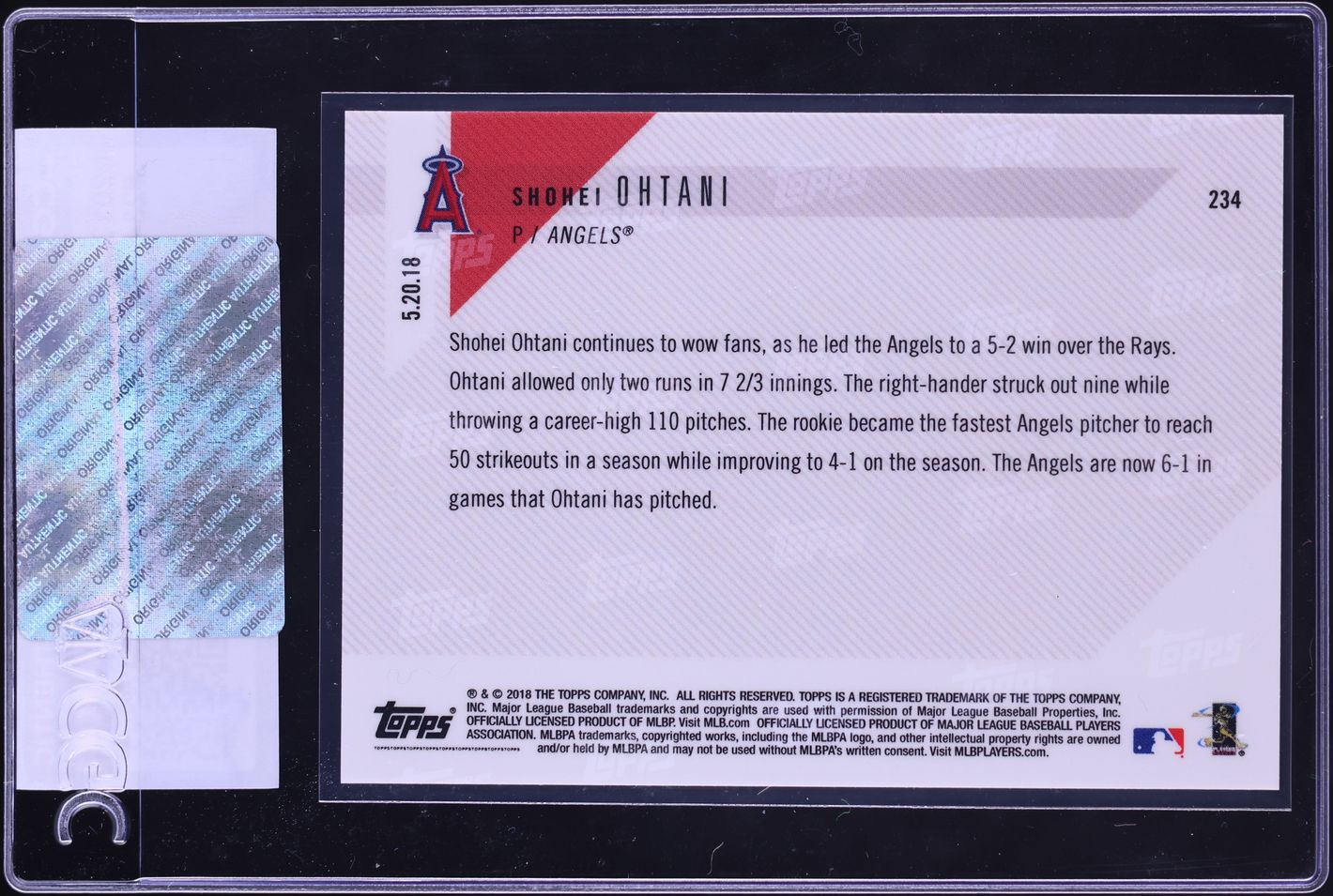 2018 Topps Now Shohei Ohtani ROOKIE #234 CGC AUTH