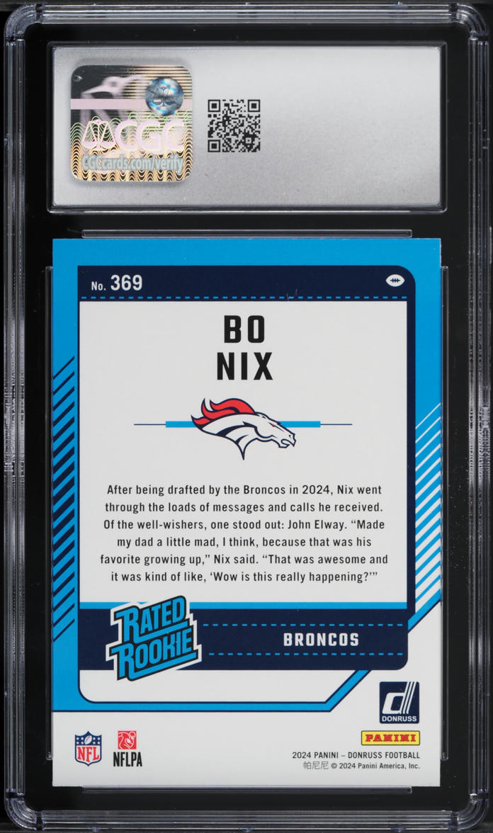 2024 Donruss Football Bo Nix ROOKIE #369 CGC 10 GEM MINT