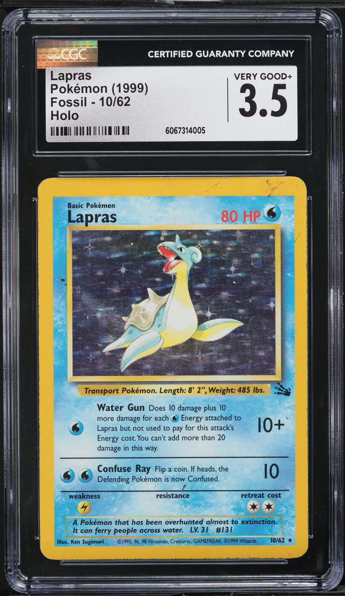 1999 Pokemon Fossil Holo Lapras #10 CGC 3.5 VG+