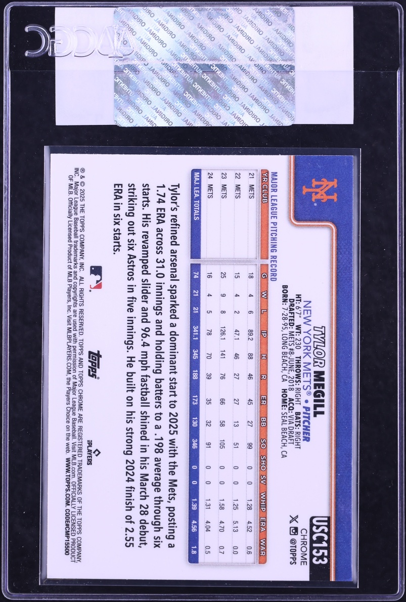 2025 Topps Chrome Update Green Geometric Refractor Tylor Megill /99 #USC153 CGC AUTH