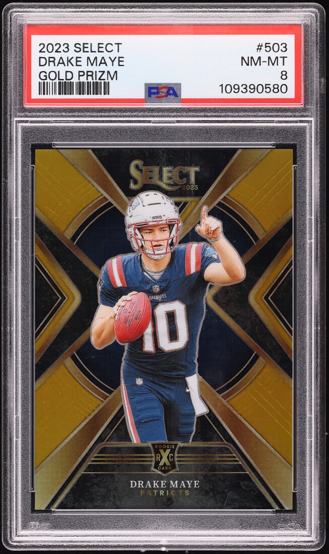 2023 Select XRC Gold Prizm Drake Maye ROOKIE /10 #503 PSA 8 NM-MT