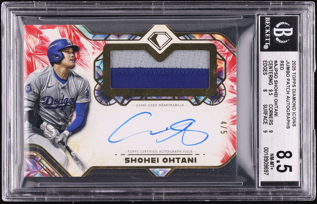 2025 Topps Diamond Icons Jumbo Red Shohei Ohtani PATCH AUTO /5 #AJPSO BGS 8.5 NM-MT+