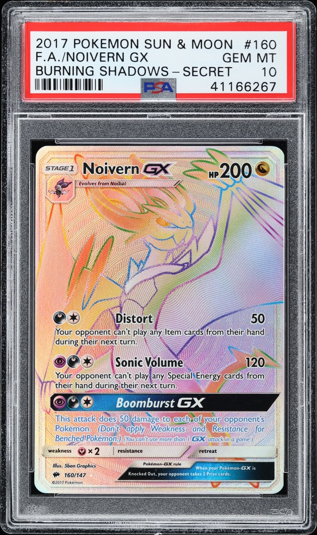 2017 Pokemon Sun & Moon Burning Shadows Rainbow Rare Noivern GX #160 PSA 10 GEM MINT