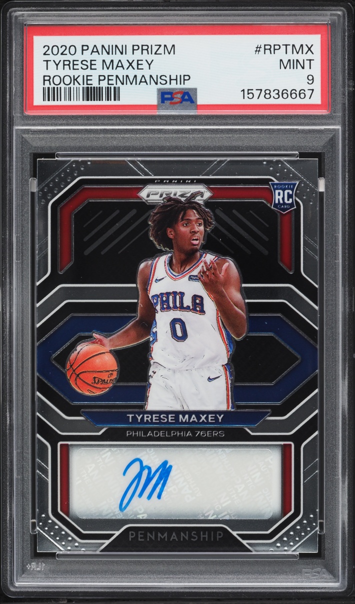 2020 Panini Prizm Penmanship Tyrese Maxey ROOKIE AUTO #RP-TMX PSA 9 MINT