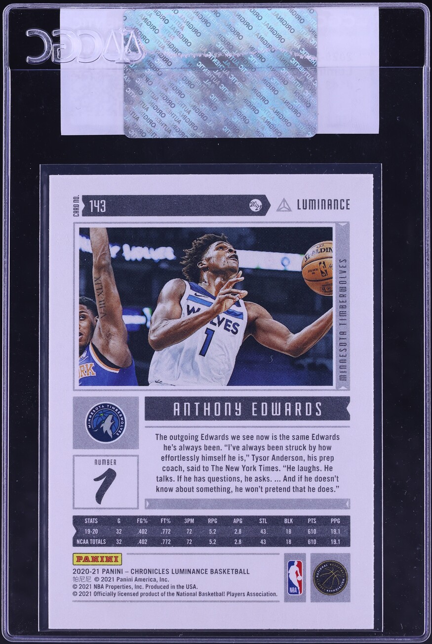 2020 Panini Chronicles Luminance Anthony Edwards ROOKIE #143 CGC AUTH