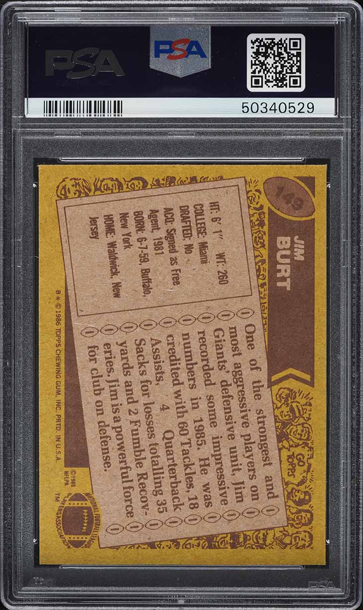 1986 Topps Football Jim Burt #149 PSA 8 NM-MT