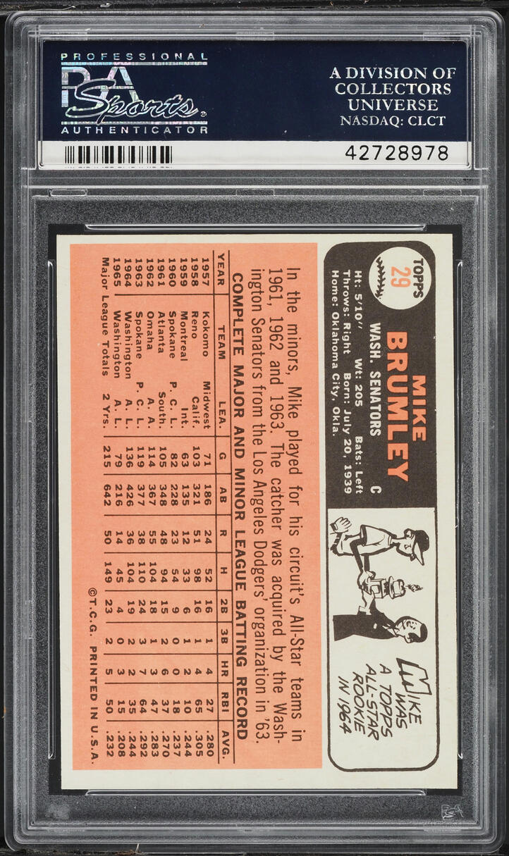 1966 Topps Mike Brumley #29 PSA 9 MINT