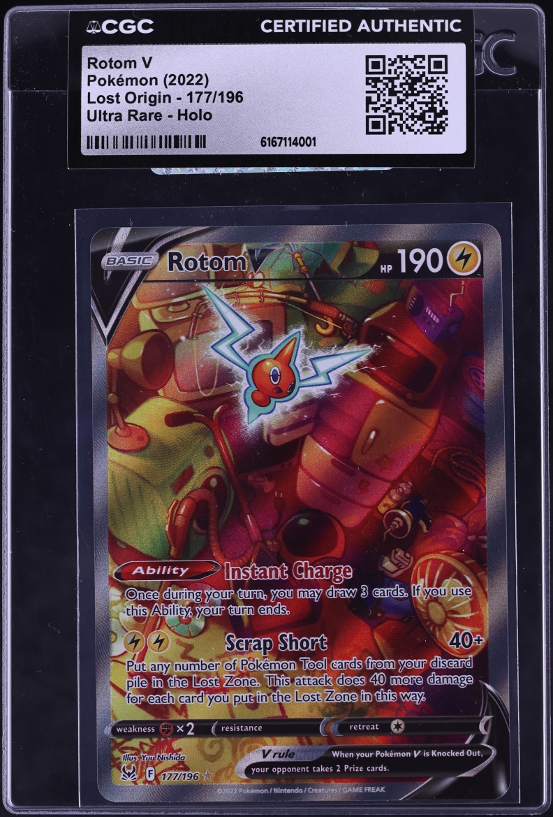 2022 Pokemon Sword & Shield Lost Origin Full Art Rotom V #177 CGC AUTH