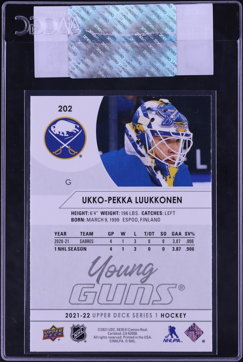 2021 Upper Deck Young Guns Ukko-Pekka Luukkonen ROOKIE #202 CGC AUTH