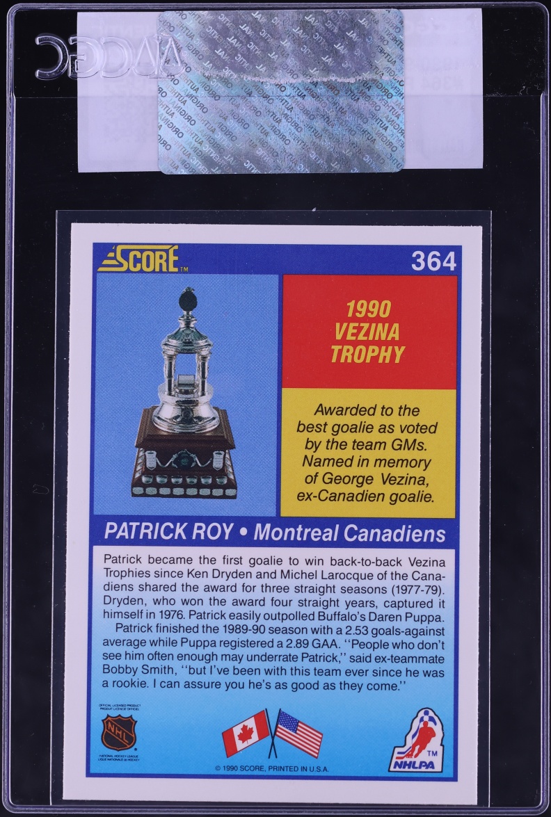 1990 Score Hockey Patrick Roy #364 CGC AUTH