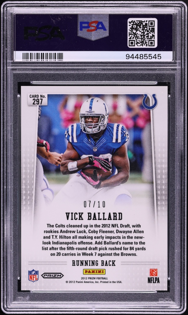 2012 Panini Prizm Gold Vick Ballard ROOKIE /10 #297 PSA 9 MINT - Photo 2