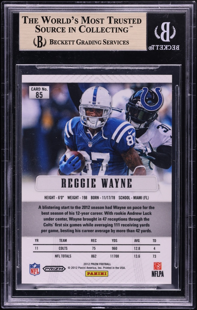 2012 Panini Prizm Gold Reggie Wayne 10/10 #85 BGS 9.5 GEM MINT - Photo 2
