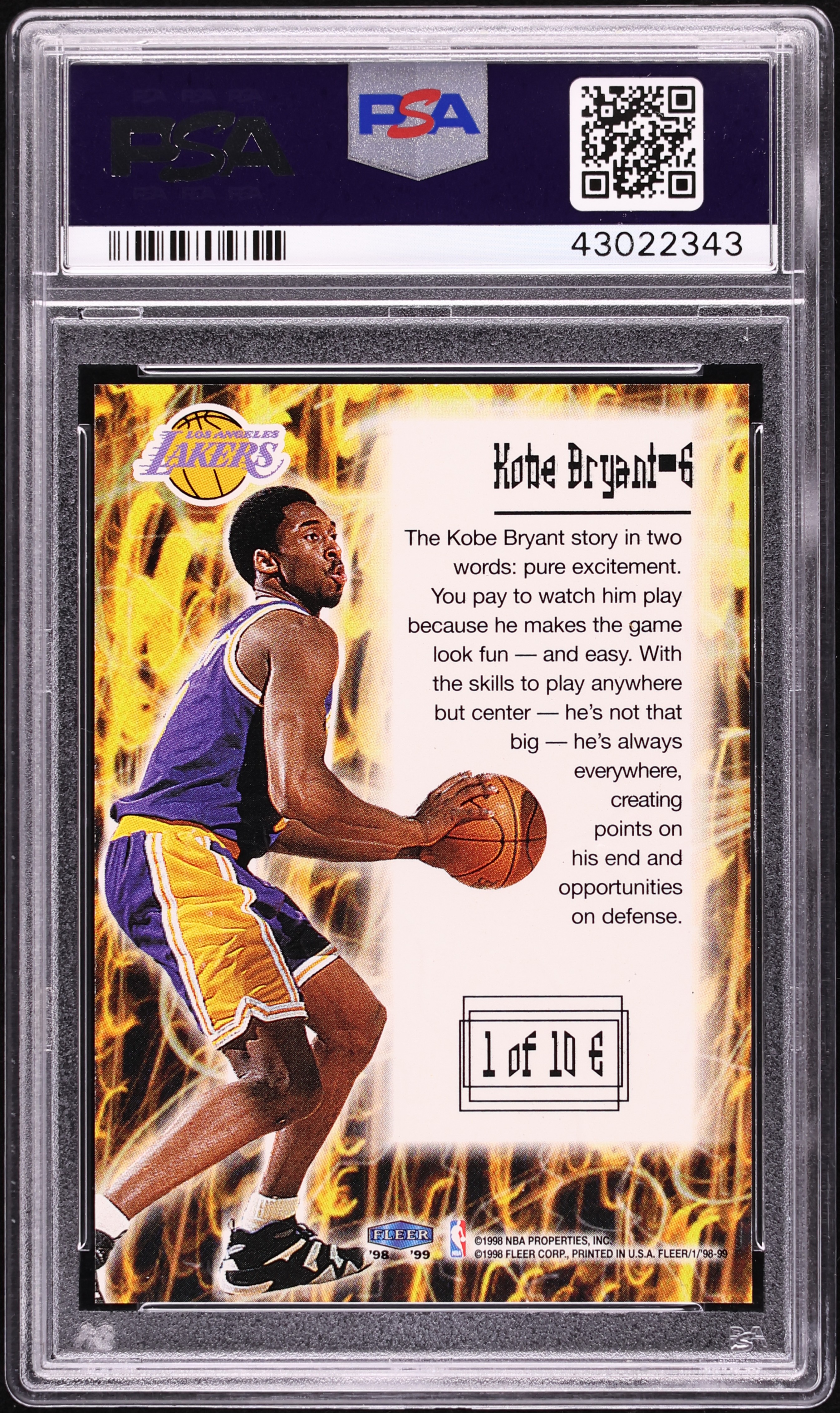 その他 1998 Fleer Electrifying Kobe Bryant #1 1998 Fleer Electryfying Electrifying Kobe Bryant #1 PSA 10