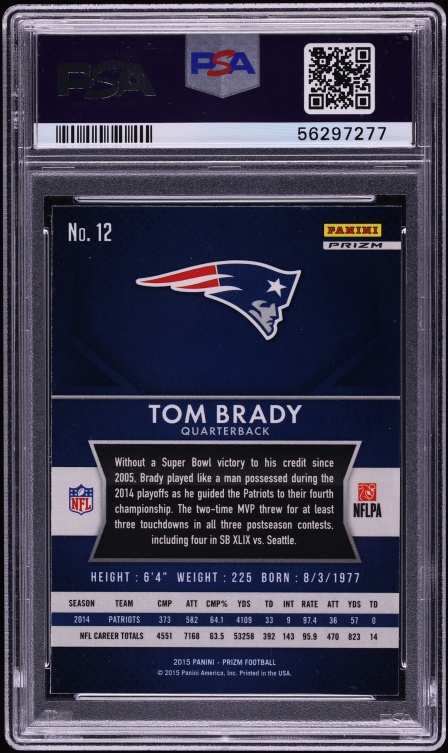 2015 Panini Prizm Violet Tom Brady #12 PSA 10 GEM MINT