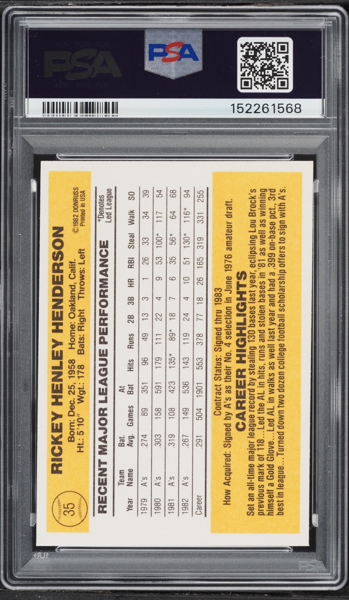 1983 Donruss Rickey Henderson #35 PSA 9 MINT