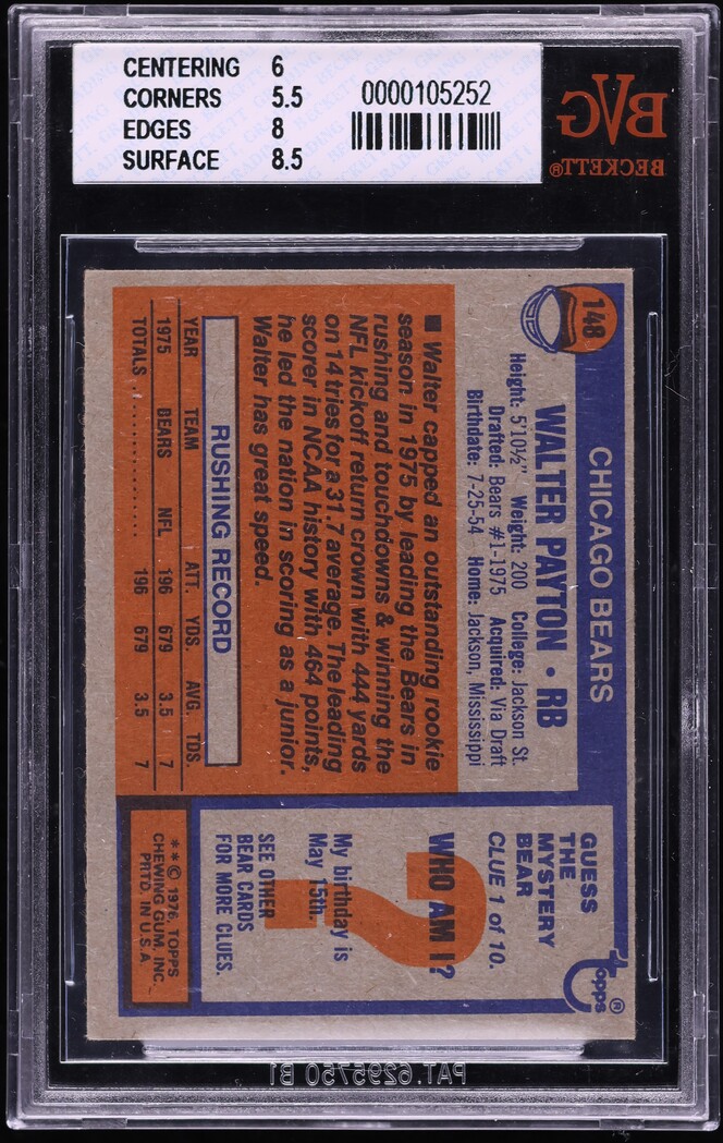 1976 Topps Football Walter Payton ROOKIE #148 BVG 6 EXMT