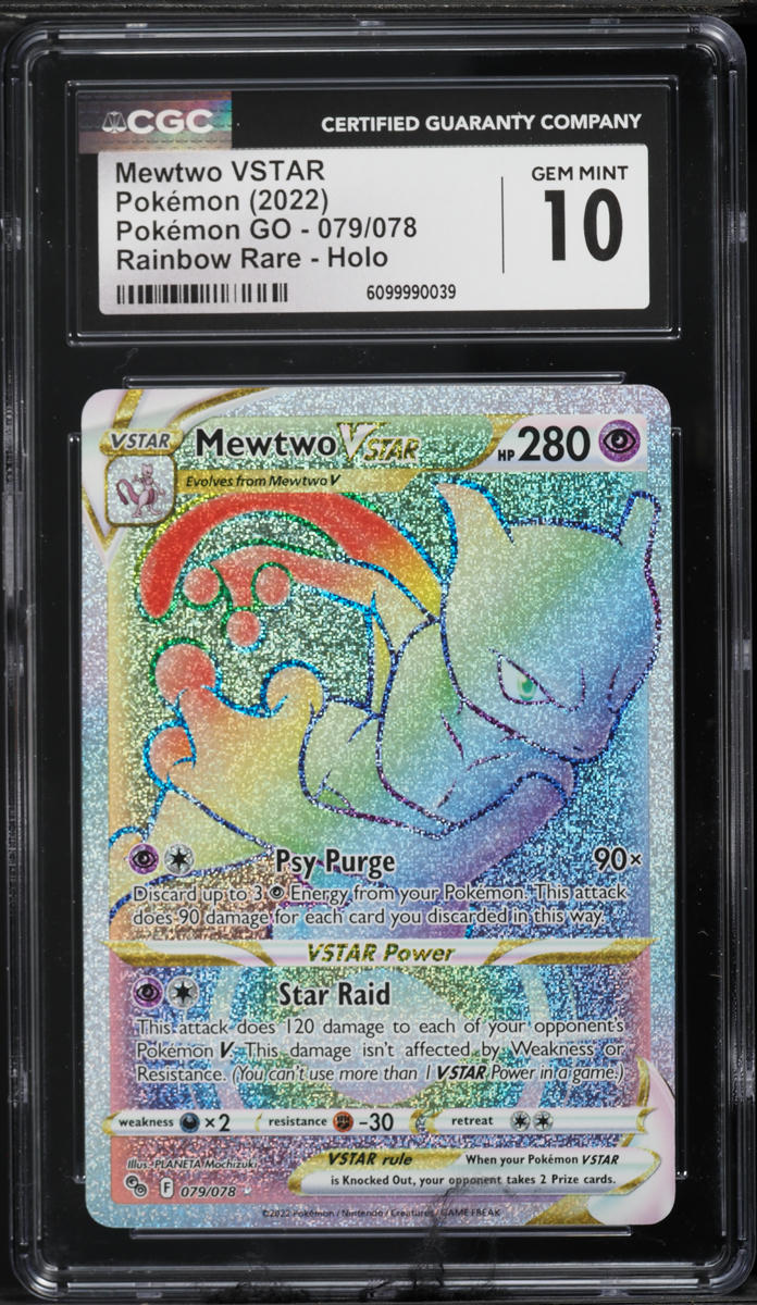 2022 Pokemon SWSH Pokemon GO Rainbow Rare Mewtwo VSTAR #79 CGC 10 GEM MINT